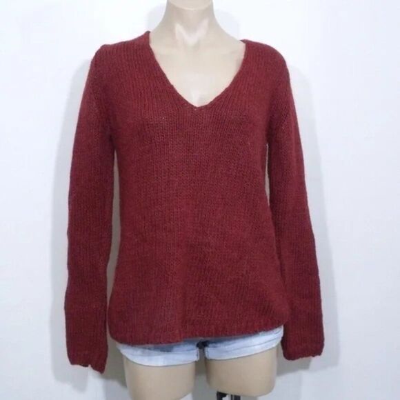 Zara Knit Crochet Back Mohair Wool  blend Burgundy Sweater Small - Picture 3 of 5